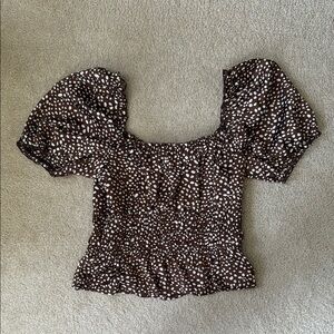 Brown Polka Dot Puff Sleeve Top